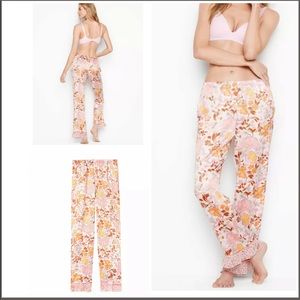 VS Satin Lounge Floral Sleep Pants w/ Pockets L